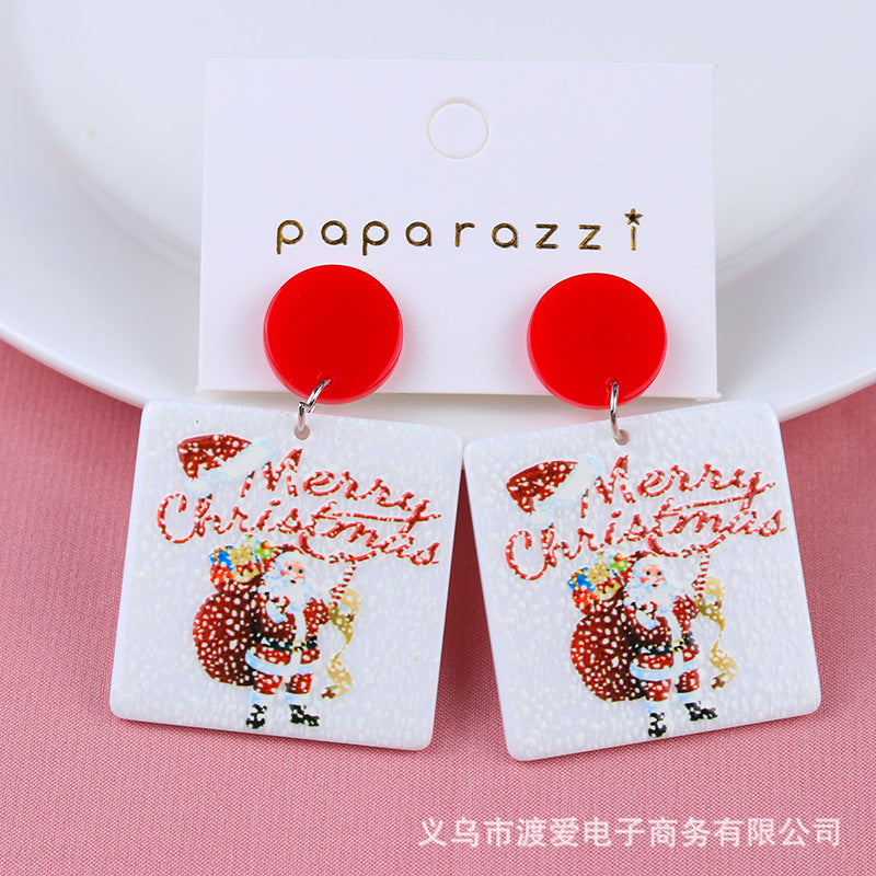 Wholesale Christmas Elk Santa Claus Frosted Acrylic Earrings